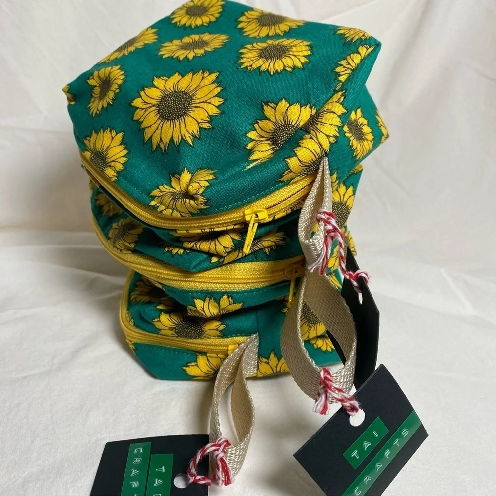 Set of 3 Sunflower Print Accessories Bags Handmade by Tai Crafts